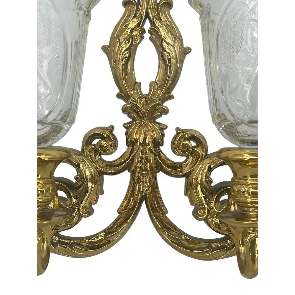 Vintage Homco Double Candle Sconces Pair Gold Hollywood Regency Angel Shades